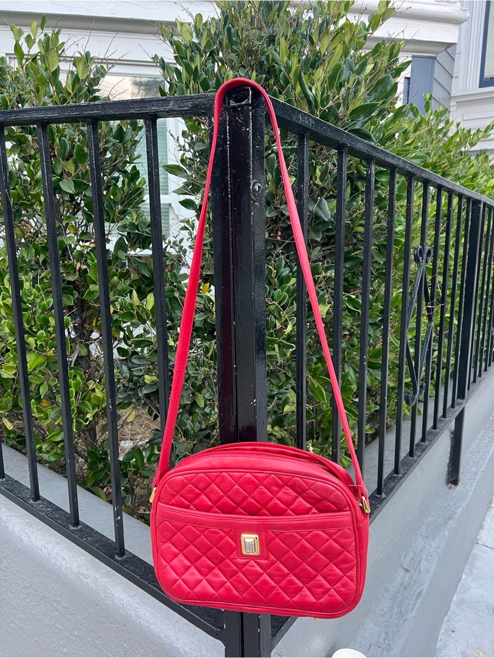 Vintage Judith Leiber Red Leather Quilted Crossbody Shoulder Bag